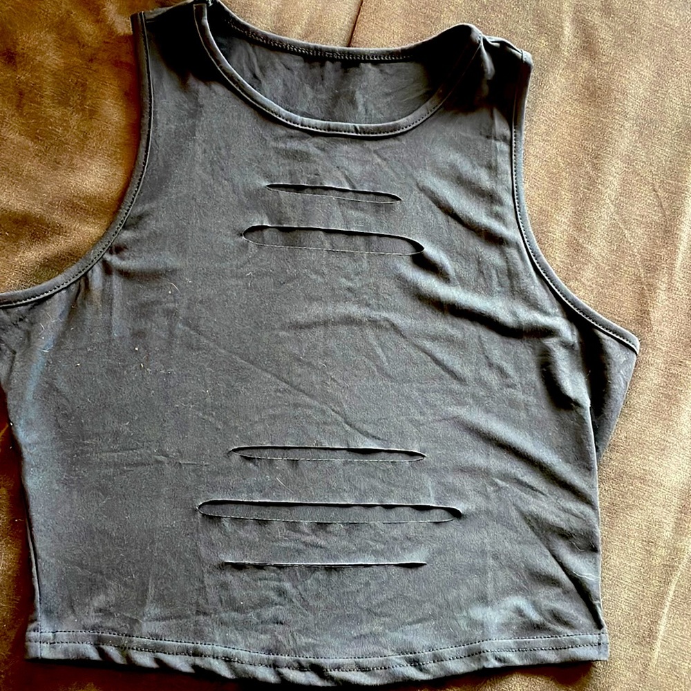 Black slitted crop top tank top